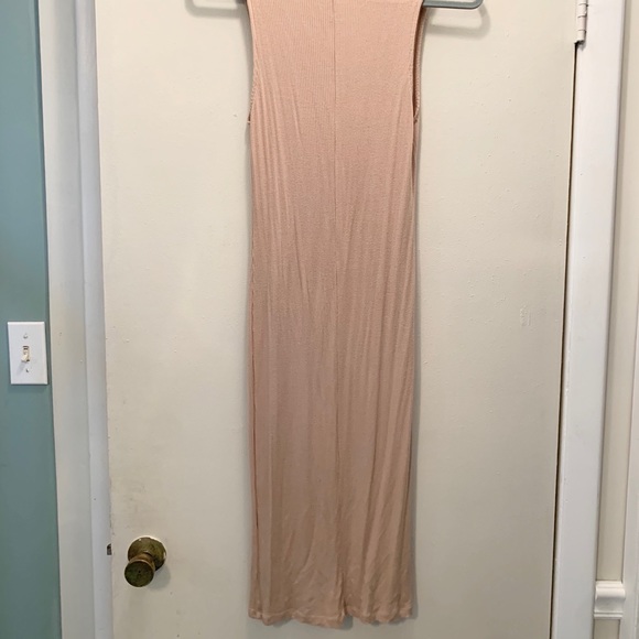 Midi Tan Dress Shin Length Ribbed BodyCon - Picture 5 of 5